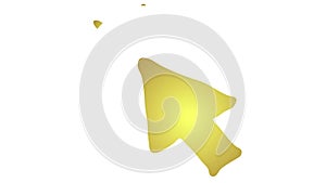 Animated golden symbol of mouse cursor with rays. Arrow moves and clicks. Icon in sketch style. Hand drawn vector illustration