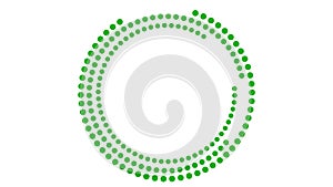 Animated green circular frame spins. Symbol from point circle rotates. Copy space for text. Vector illustration