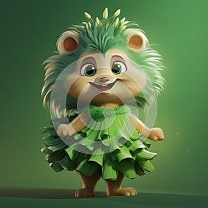 Animated Green Hedgehog In Dress: Lively Zbrush Style Illustrations