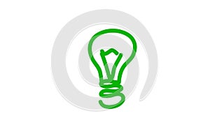 Animated green icon of lightbulb. Concept of idea and creative. Symbol is drawn gradually. Looped video. Line vector illustration