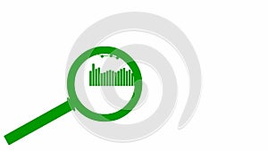 Animated green icon of magnifier. Data graph. Symbol of loupe. Concept of analysis. Looped video.