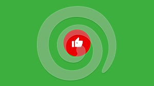 Animated hand cursor clicks on the thumbs up round icon on green screen