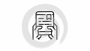 Animated hands with ebook line icon