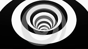 Animated hypnotic tunnel with white and black squares. Striped optical illusion three dimensional geometrical wormhole