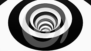 Animated hypnotic tunnel with white and black squares. Striped optical illusion three dimensional geometrical wormhole