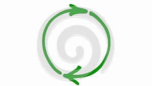 Animated icon of circle arrows. green symbol of reload spins. Looped video. Hand drawn vector illustration