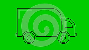 Animated icon of delivery car. Black linear truck rides. Concept of delivery, moving, logistic, trucking, shipping. Looped video.