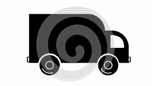 Animated icon of delivery car. Black  truck rides. Concept of delivery, moving, logistic, trucking, shipping. Looped video.