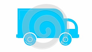 Animated icon of delivery car. Blue truck rides. Concept of delivery, moving, logistic, trucking, shipping. Looped video.