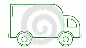 Animated icon of delivery car. Green linear truck rides. Concept of delivery, moving, logistic, trucking, shipping. Looped video.