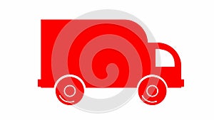 Animated icon of delivery car. Red truck rides. Concept of delivery, moving, logistic, trucking, shipping. Looped video.