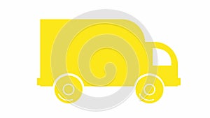 Animated icon of delivery car. Yellow  truck rides. Concept of delivery, moving, logistic, trucking, shipping. Looped video.