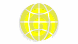 Animated icon of globe. Flat yellow symbol of planet. Concept of net, web, internet, ecology.