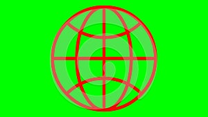 Animated icon of globe. Line red symbol of planet. Concept of net, web, internet.