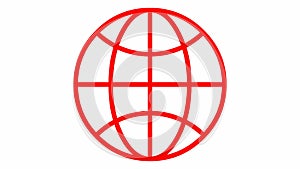 Animated icon of globe. Line red symbol of planet. Concept of net, web, internet.