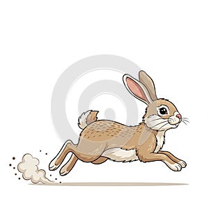 The background is plain white emphasizing the rabbit s dynamic pose