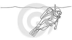 animated ingle line drawing of scuba diver