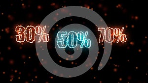 Animated inscription text Sale 30%, 50% and 70% for shopping sales
