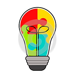 Animated Light bulb with a piece of puzzle autism awareness day icon vector illustration with black line and outline