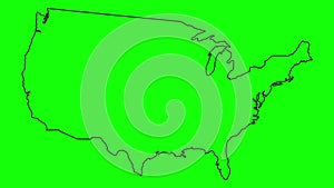 Animated linear black icon of USA map is drawn. Symbol of United states of America. Line vector illustration