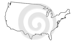 Animated linear black icon of USA map is drawn. Symbol of United states of America. Line vector illustration