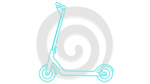Animated linear blue icon of electric kick scooter. Line symbol is drawn. Urban mobile youth transport. City transportation.