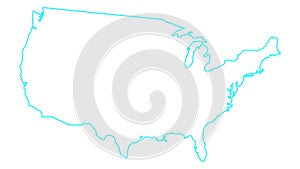Animated linear blue icon of USA map is drawn. Symbol of United states of America. Line vector illustration