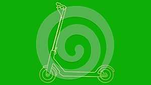 Animated linear golden icon of electric kick scooter. Line symbol is drawn. Urban mobile youth transport. City transportation