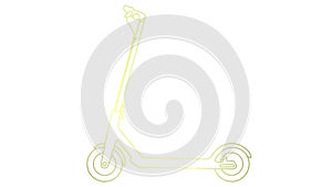 Animated linear golden icon of electric kick scooter. Line symbol is drawn. Urban mobile youth transport. City transportation.