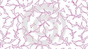 Animated linear magenta floral background. Line pink leaves on branch is drawn gradually. Concept of gardening, ecology, nature.