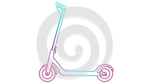 Animated linear pink blue icon of electric kick scooter. Line symbol is drawn. Urban mobile youth transport. City transportation.