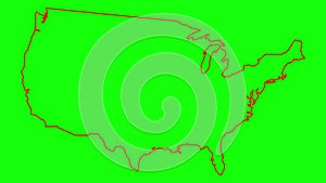 Animated linear red icon of USA map is drawn. Symbol of United states of America. Line vector illustration