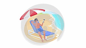 Animated man sunbathing on beach