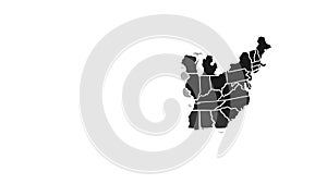 Animated map of United state of America showing administrative regions. USA map with black federal states