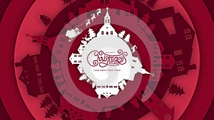 Animated Merry Christmas Rounded Background with paper art and craft style