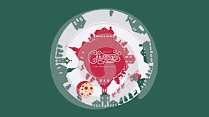 Animated Merry Christmas Rounded Background with paper art and craft style