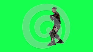 Animated military soldier fighting and punching on green screen 3D people walking background chroma key Visual effect animation