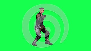 Animated military soldier fighting and punching on green screen 3D people walking background chroma key Visual effect animation