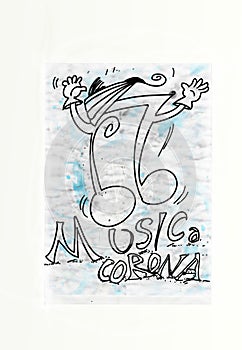 Musical note Animated symbol, with bandana anti covid 19 photo