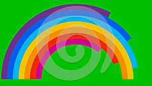 Animated multicolor rainbow appears from left to right on green background.