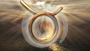 Animated mystic golden zodiac horoscope Taurus symbol. 3D rendering 4K