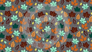 Animated pattern of autumn leaves on a gray background, the screen moves slowly from bottom to top