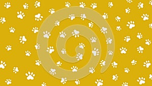 Animated paw prints of a cat or a dog on a yellow animal background.