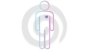 Animated pink blue linear symbol of person. Looped video of beating heart. People icon. Heart pounding.
