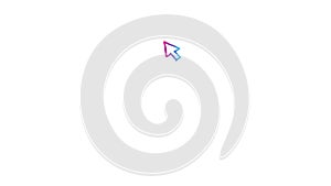 Animated pink blue symbol of mouse cursor. Arrow moves out and clicks. Icon in sketch style. Hand drawn vector illustration