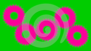 Animated pink gears spin. Flat symbol. Concept of connection, teamwork, communication.