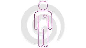 Animated pink linear symbol of person. Looped video of beating heart. People magenta icon. Heart pounding.