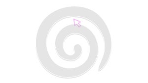 Animated pink symbol of mouse cursor. Arrow moves out and clicks. Icon in sketch style. Hand drawn vector illustration