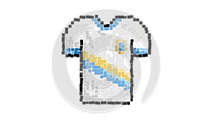 Animated Pixel icon. Classic football player t shirt. Sports uniform of soccer player. Layout of athletes on field. Simple retro