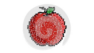 Animated Pixel icon. Red ripe apple fruit. Exotic fruit. Autumn harvest. Simple retro game looped video isolated on white